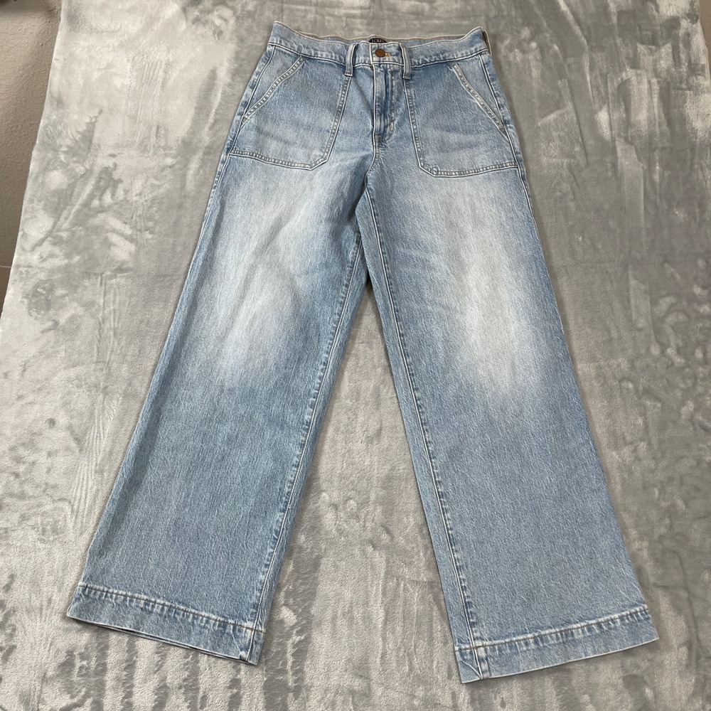 J.Crew Womens Wide Leg Crop Jeans Light Wash Blue Patch Pocket Size 27T
